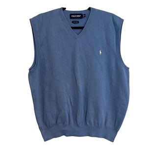 Polo Golf Ralph Lauren Mens V Neck Sleeveless Sweater Vest Blue XL 100% Cotton